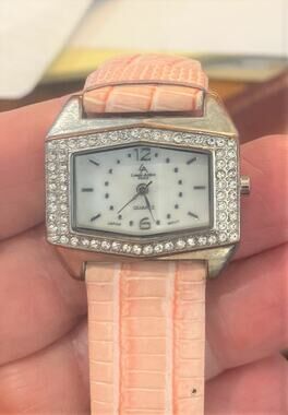 Women's 34mm Silver Tone Louis Arden Watch, Crystal Accents, MOP Face, Leather